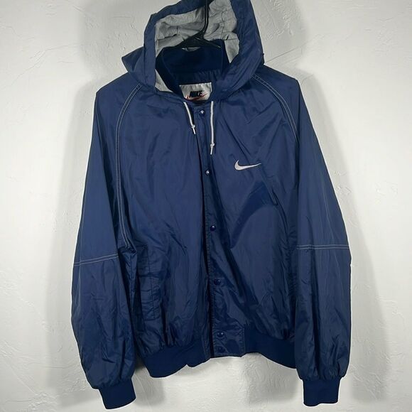 🔥 Vintage 90’s NIKE Nylon Hoodie Polyester Fleece Lined Snap Jacket - Sz M -EUC - Picture 1 of 13